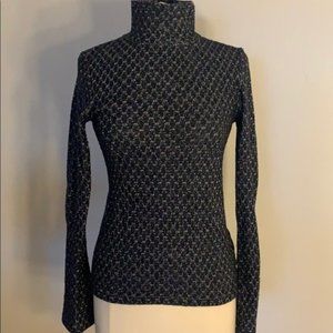 Tory Burch Navy Silver Wool Turtleneck Sweater Sm